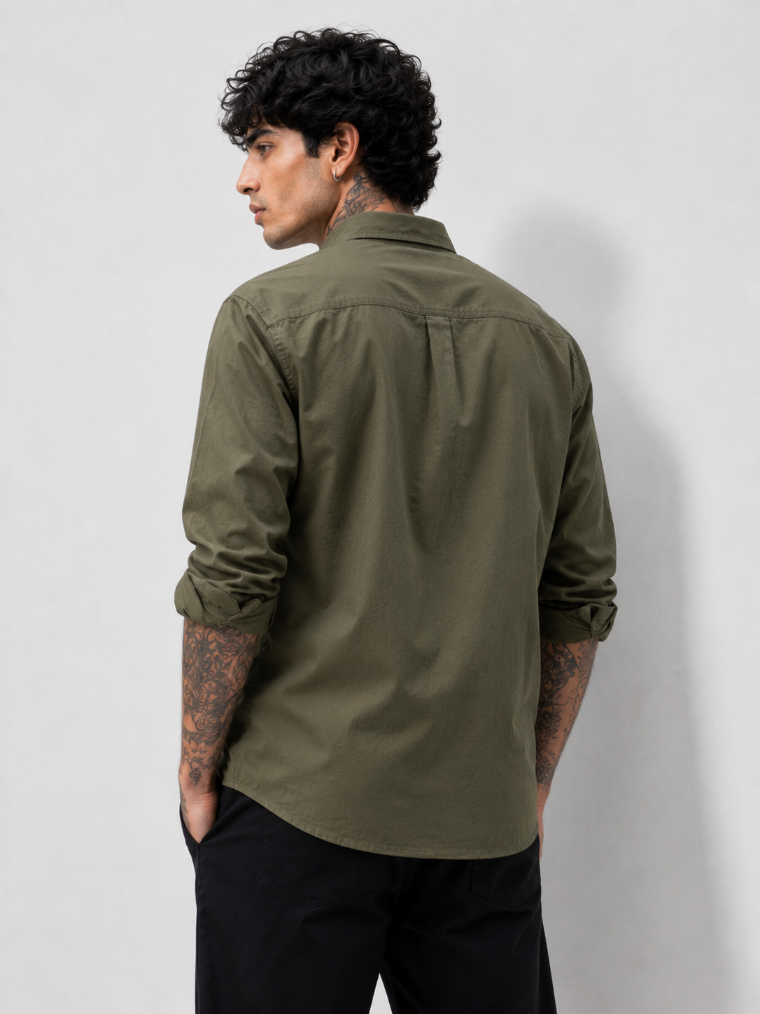 Tactical Muted Olive Textured Oxford Shirt with Tonal Monogram