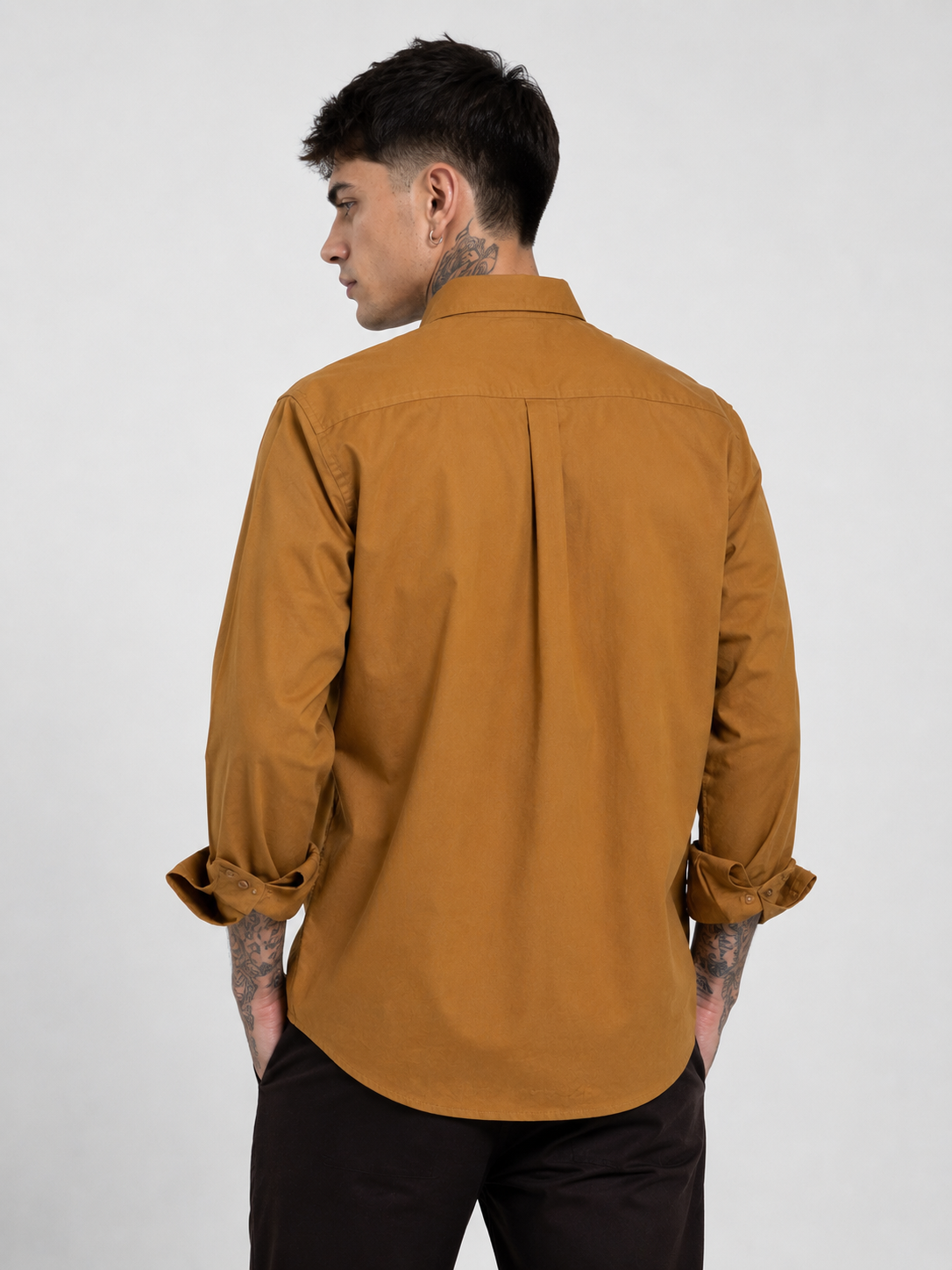 Mustard Textured Oxford Shirt with Contrast Monogram