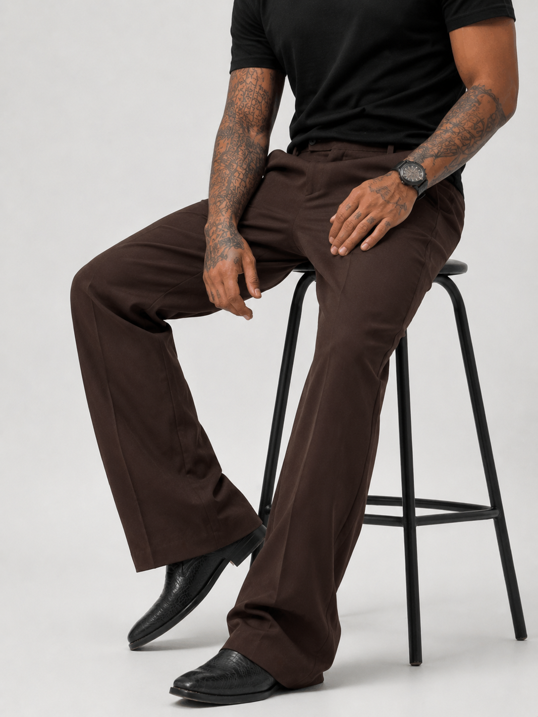 Deep Walnut Cacao Relaxed Fit Structured Korean Pants