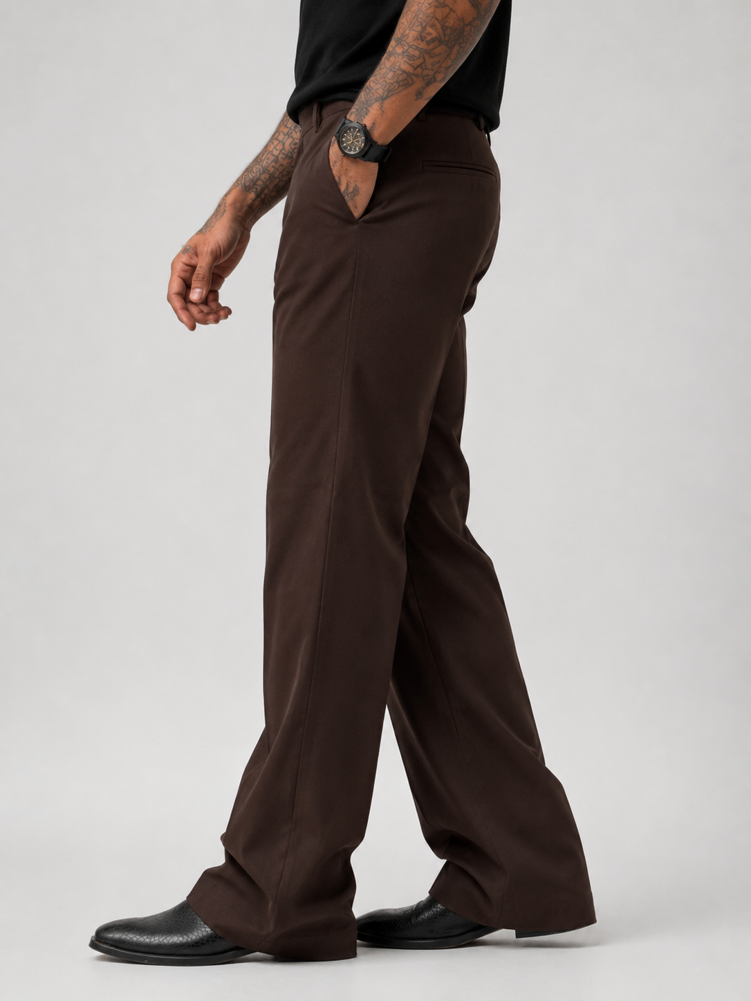 Deep Walnut Cacao Relaxed Fit Structured Korean Pants