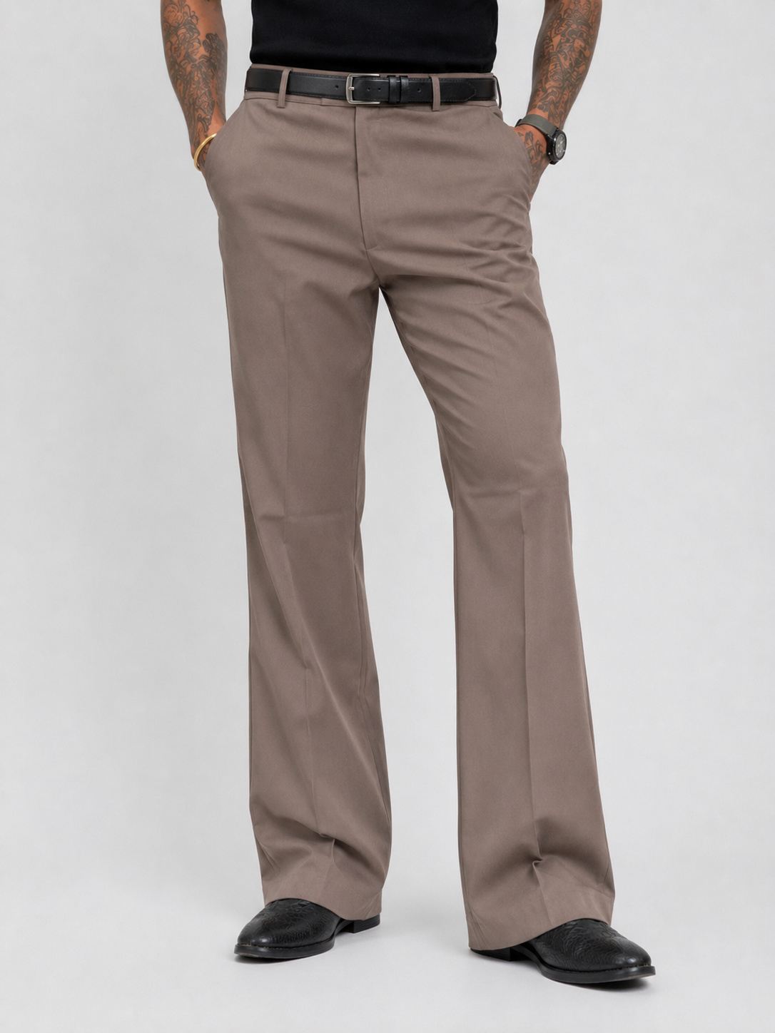 Muted Ash Khaki Relaxed Fit Structured Korean Pants