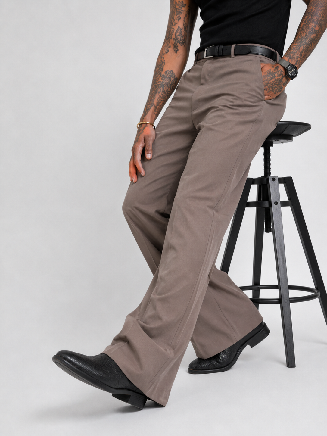Muted Ash Khaki Relaxed Fit Structured Korean Pants