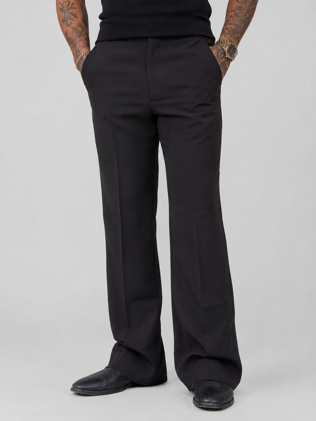 Onyx Black Relaxed Fit Structured Korean Pants