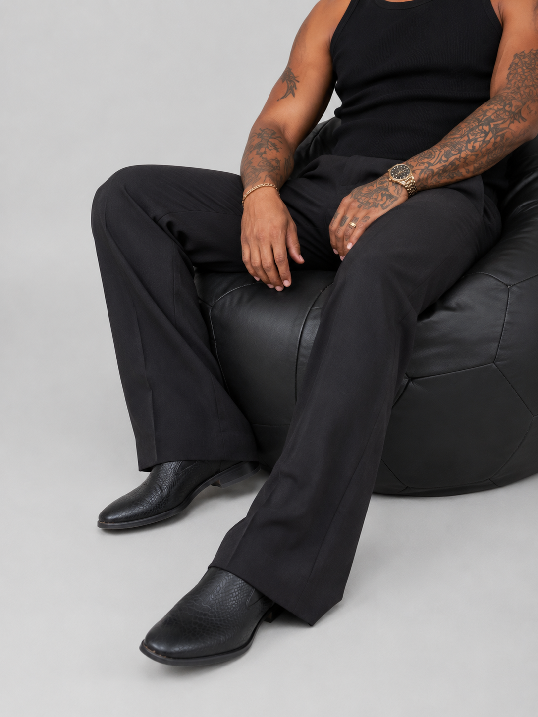 Onyx Black Relaxed Fit Structured Korean Pants