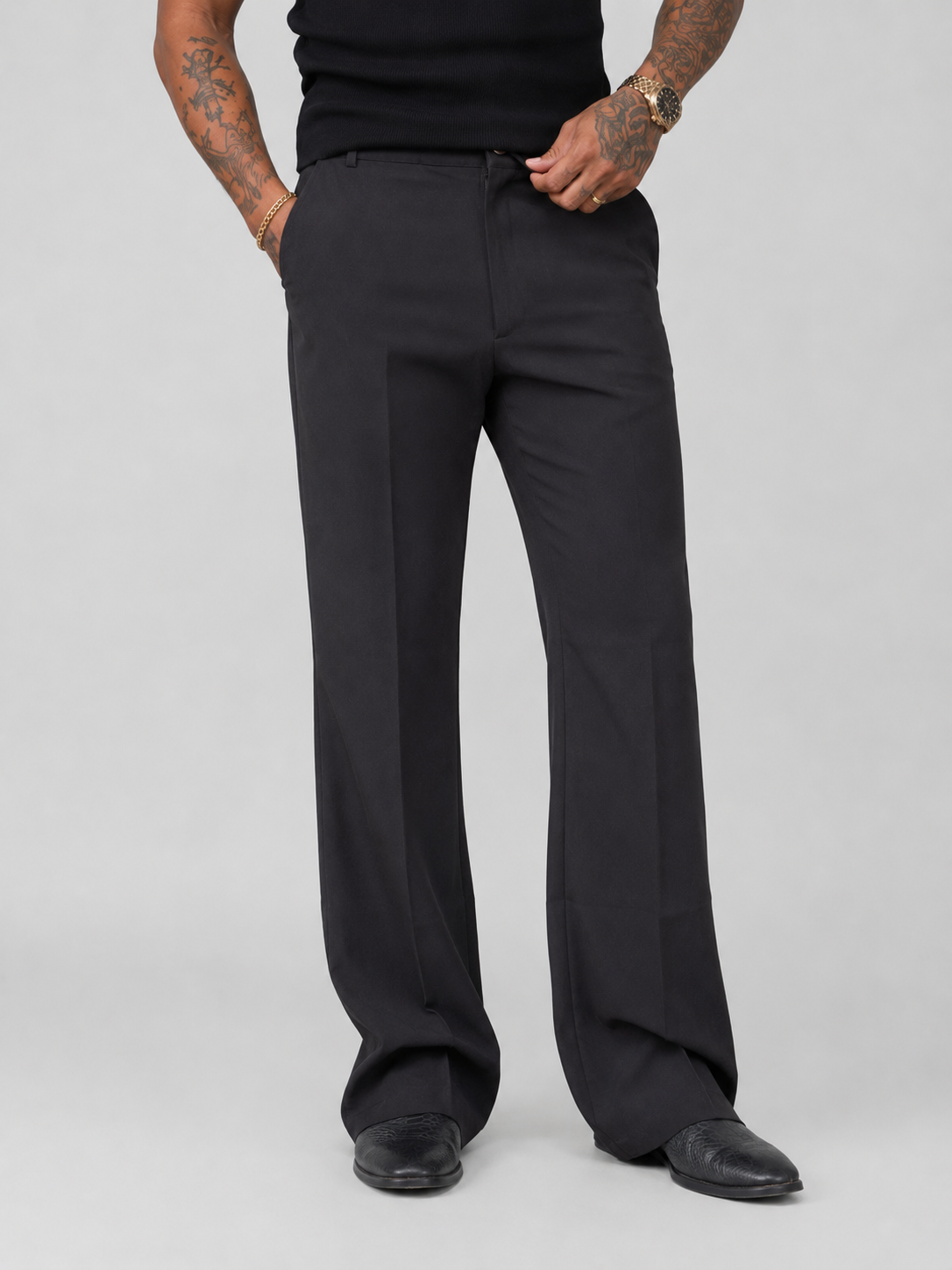 Onyx Black Relaxed Fit Structured Korean Pants