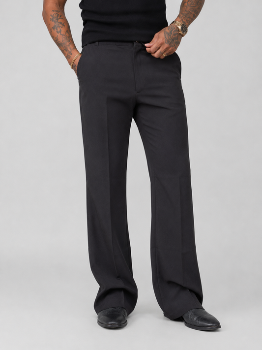 Onyx Black Relaxed Fit Structured Korean Pants