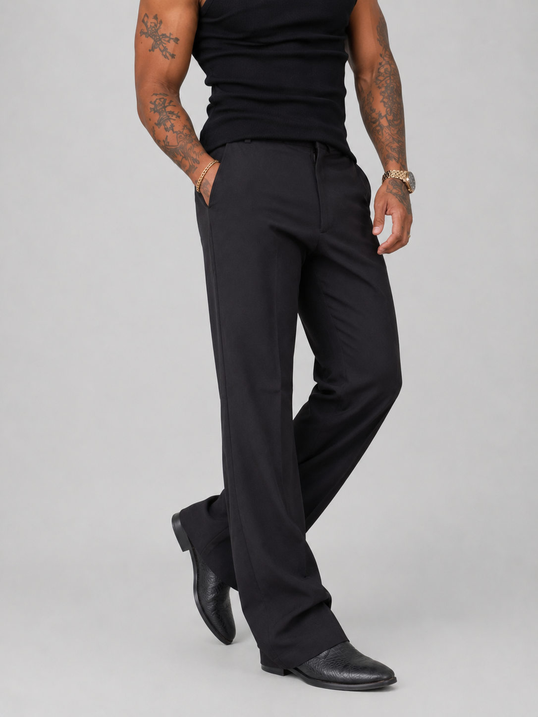 Onyx Black Relaxed Fit Structured Korean Pants