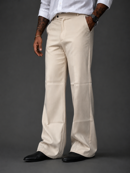 Alabaster Ecru Relaxed Fit Structured Korean Pants