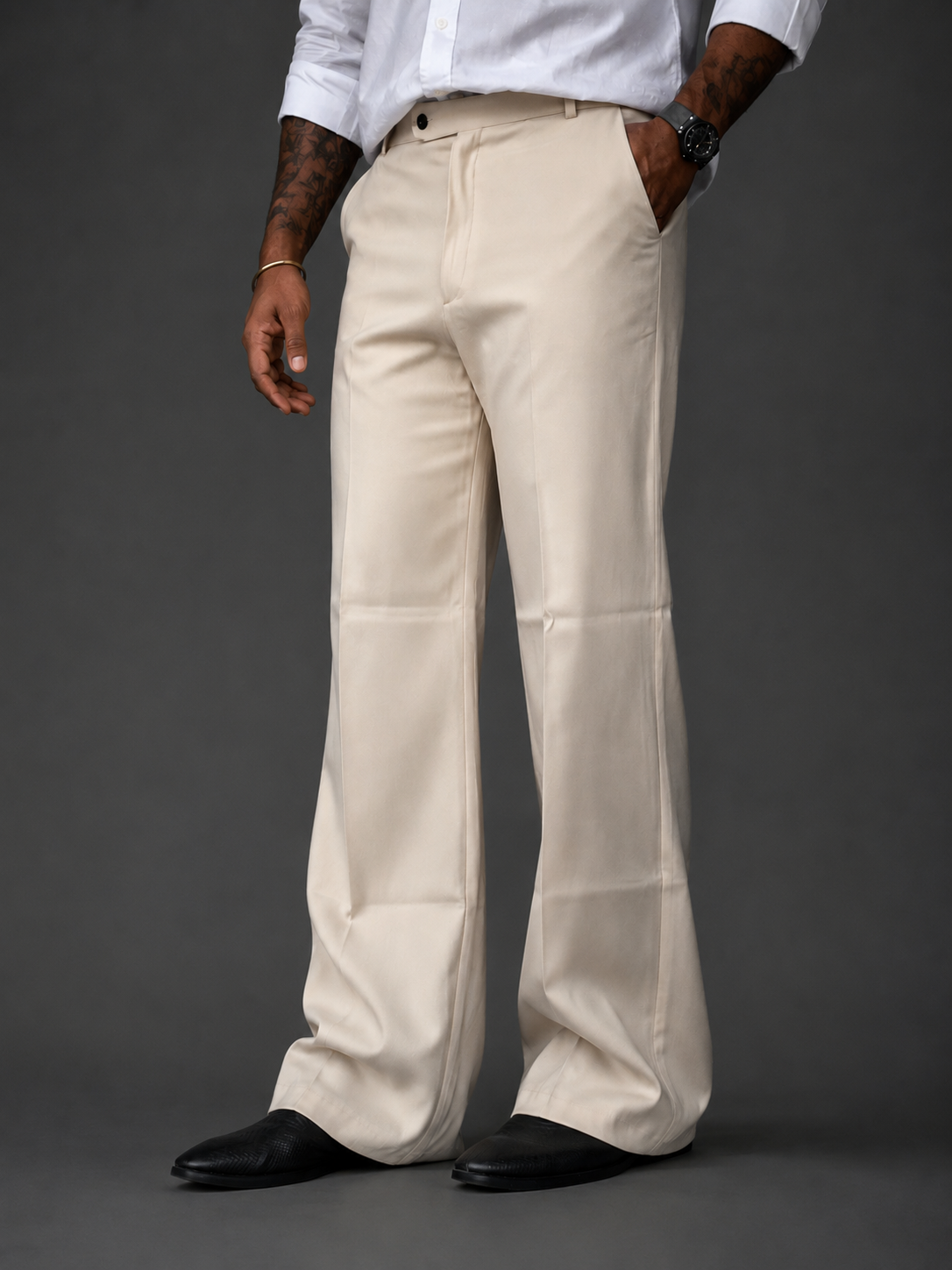 Alabaster Ecru Relaxed Fit Structured Korean Pants