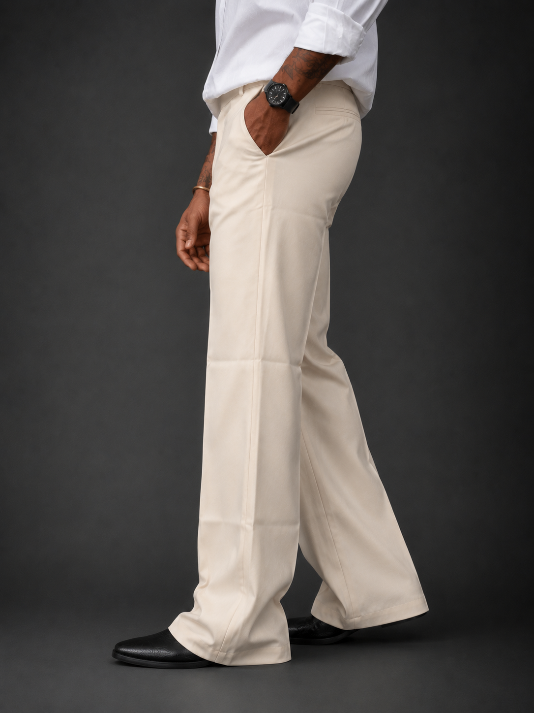Alabaster Ecru Relaxed Fit Structured Korean Pants