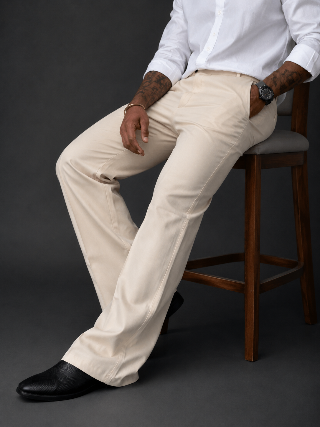 Alabaster Ecru Relaxed Fit Structured Korean Pants