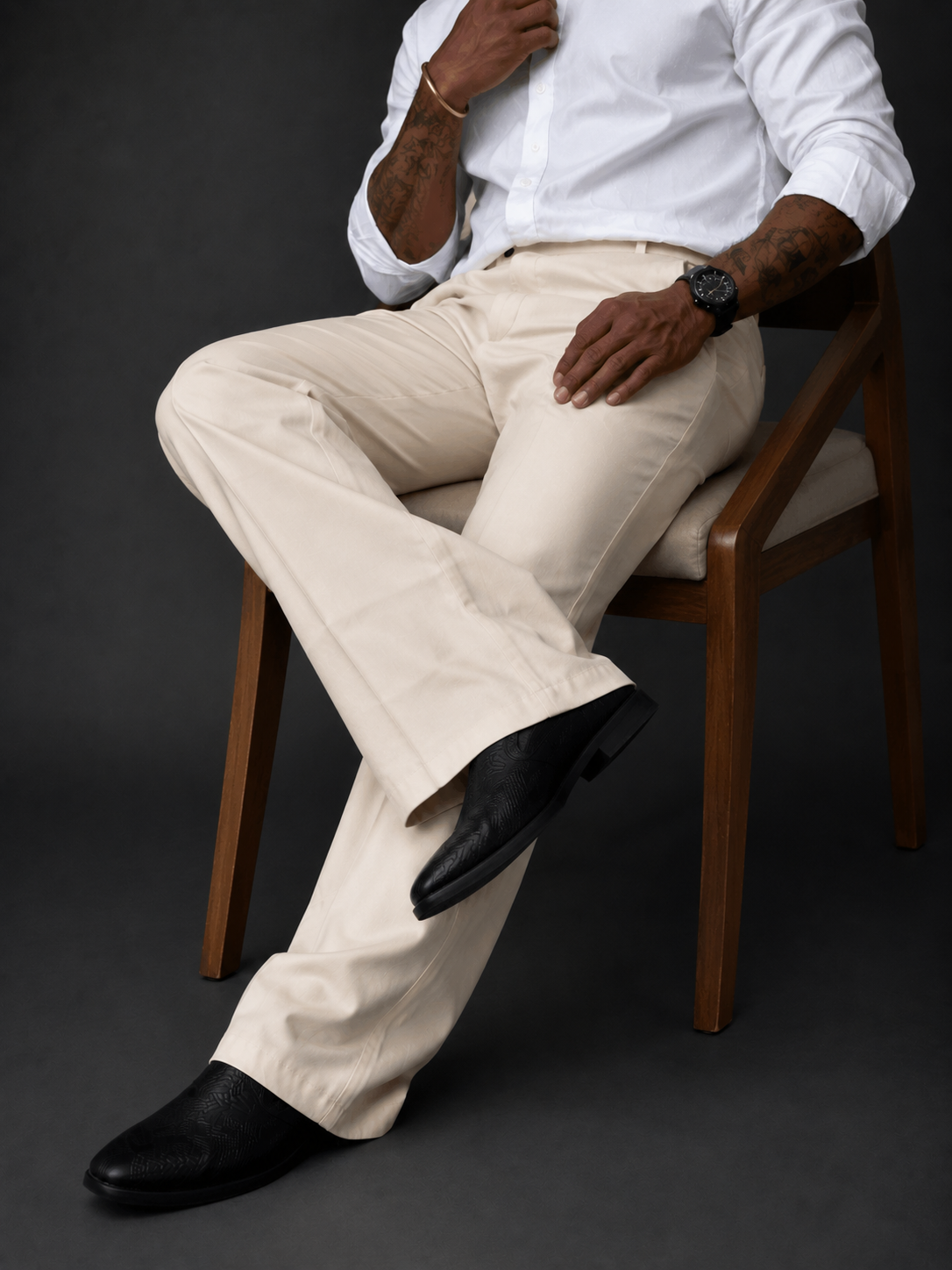 Alabaster Ecru Relaxed Fit Structured Korean Pants
