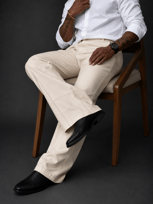 Alabaster Ecru Relaxed Fit Structured Korean Pants