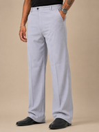 Ice blue relaxed-fit structured pants, button waist, belt loops