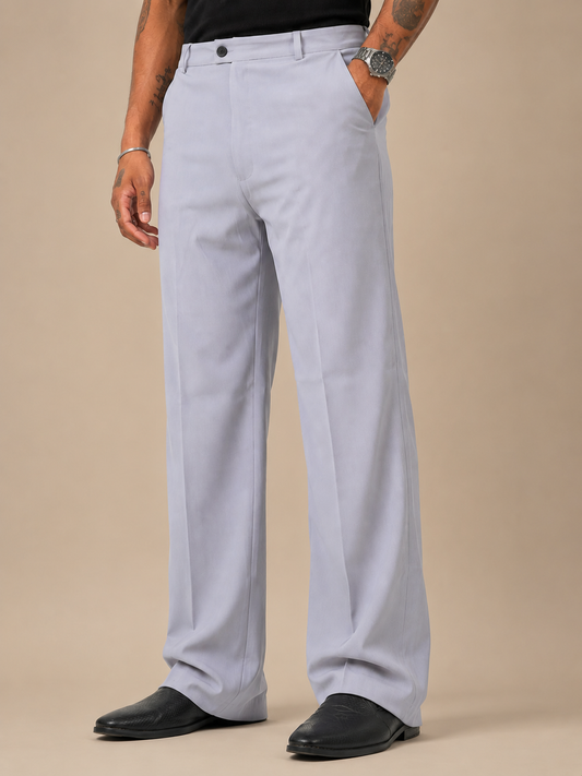 Ice Blue Relaxed Fit Structured Korean Pants