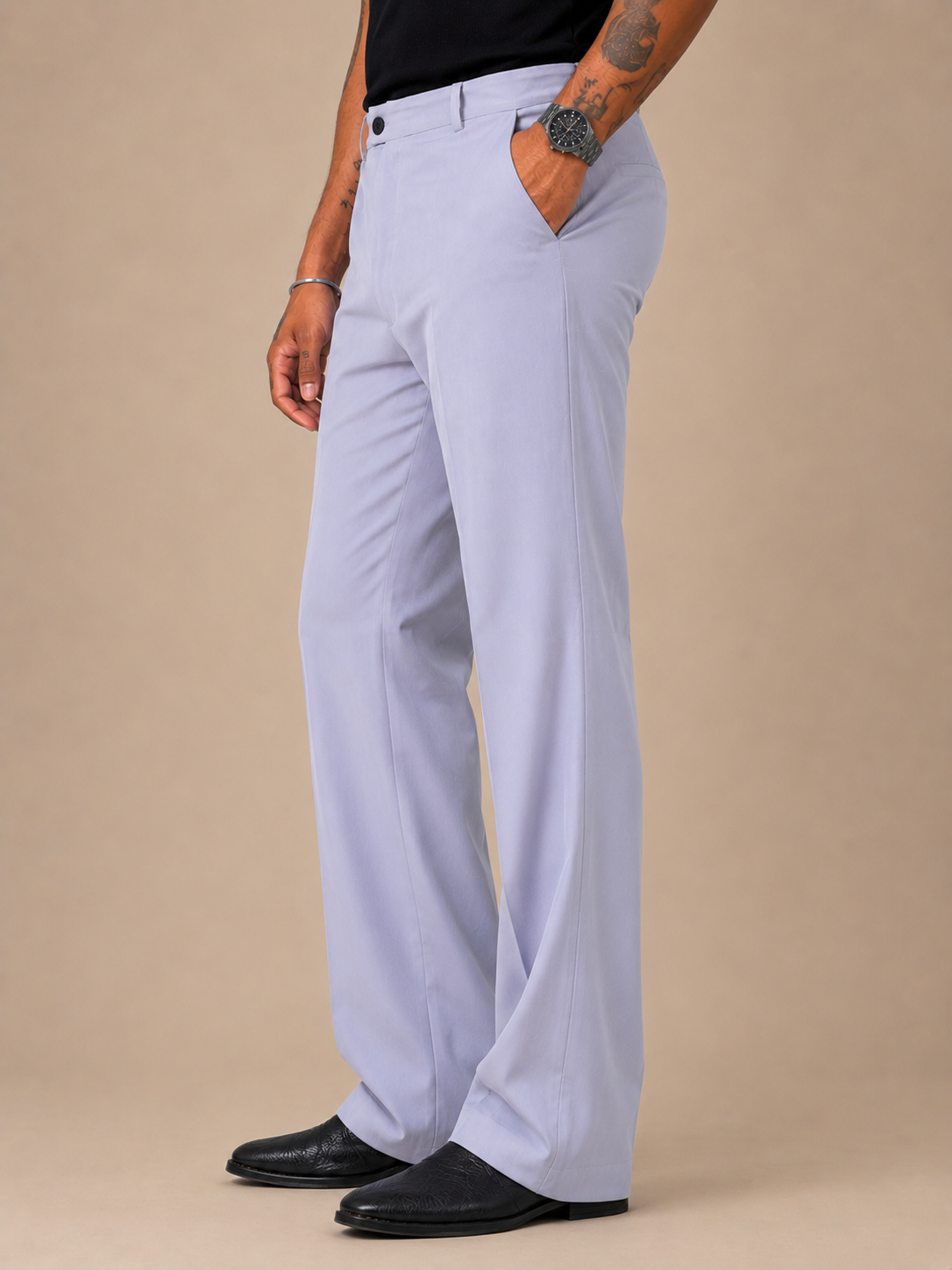Ice Blue Relaxed Fit Structured Korean Pants