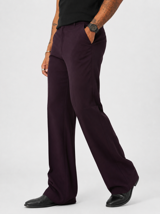 Dark Wine Violet Relaxed Fit Structured Korean Pants
