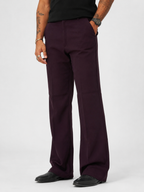 Dark wine violet relaxed-fit structured pants, front view, wide straight legs