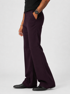 Dark wine violet relaxed-fit structured pants, side view, belt loops and pockets