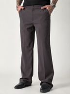 Dark taupe relaxed-fit structured Korean pants, front view with belt loops