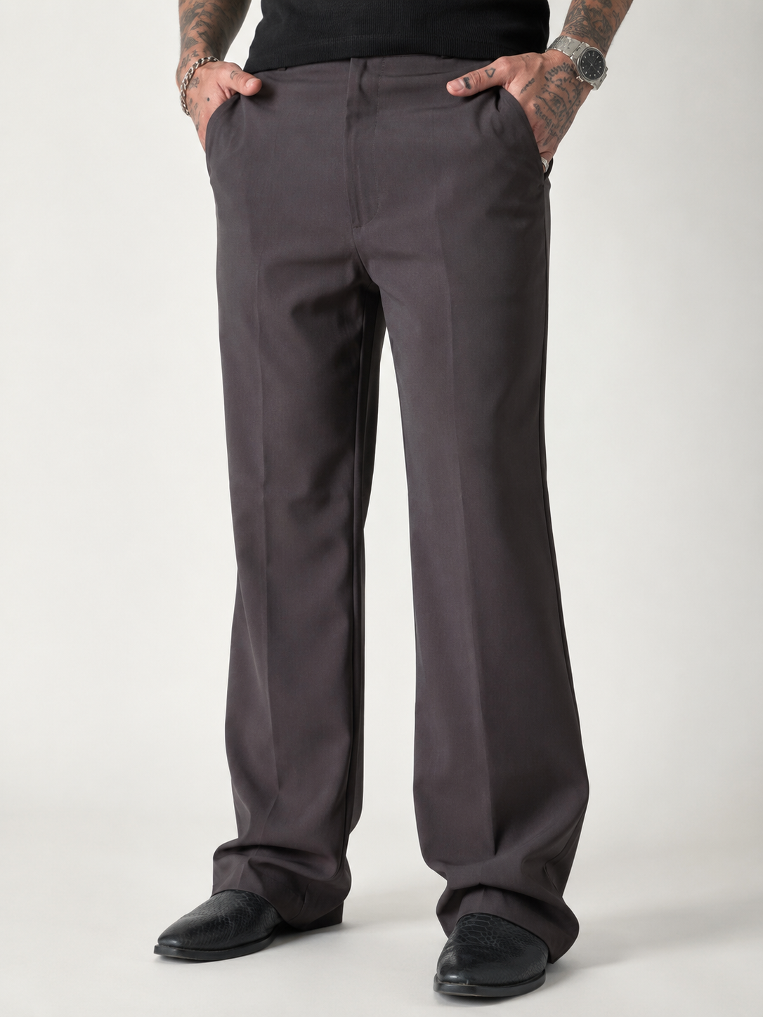 Cocoa Taupe Relaxed Fit Structured Korean Pants