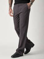 Dark taupe relaxed-fit structured Korean pants, side seam and full-length wide leg