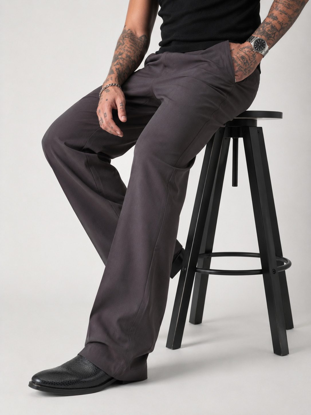 Cocoa Taupe Relaxed Fit Structured Korean Pants