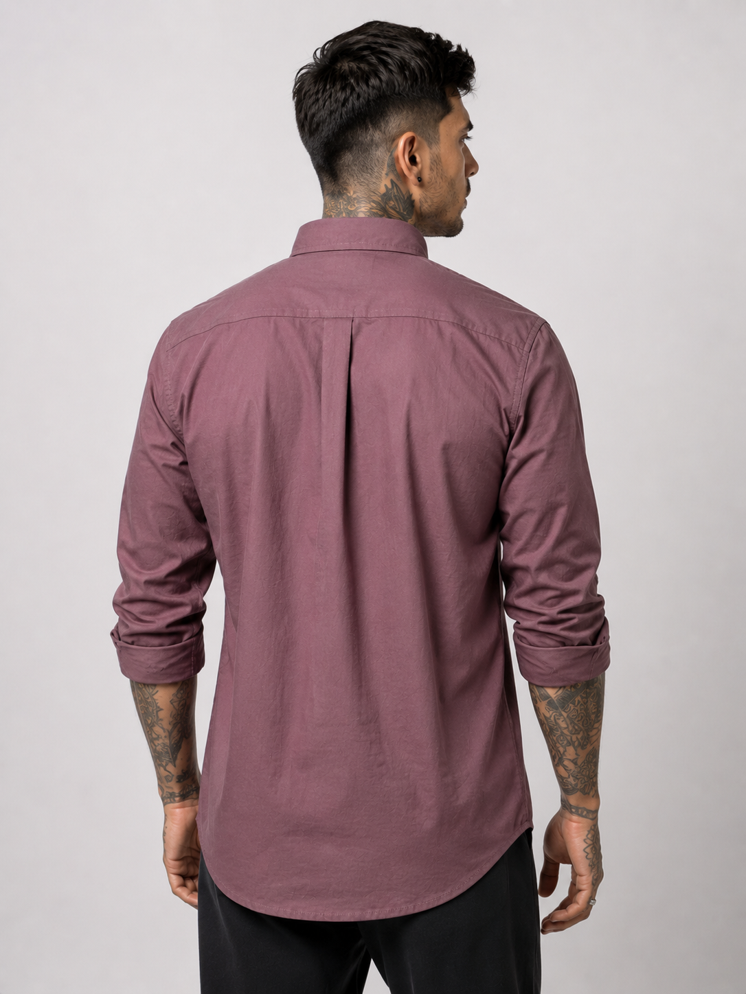 Luxury Wine Burgundy Textured Oxford Shirt with Contrast Monogram