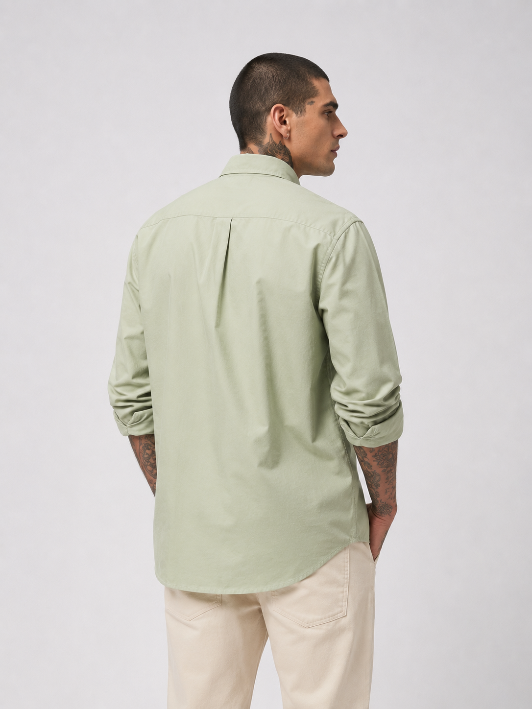 Sage Green Textured Oxford Shirt with Tonal Monogram