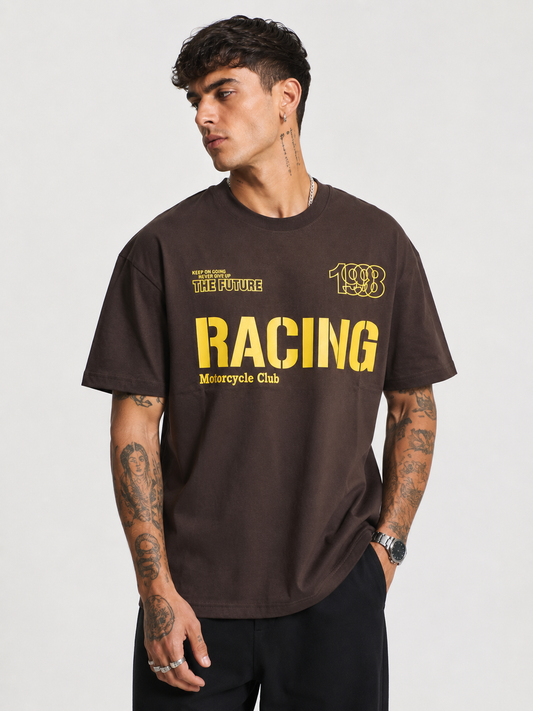 Dark Chocolate & Yellow Relaxed Fit Motocross Tee