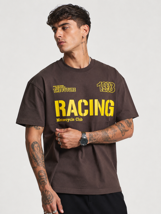 Dark Chocolate & Yellow Relaxed Fit Motocross Tee