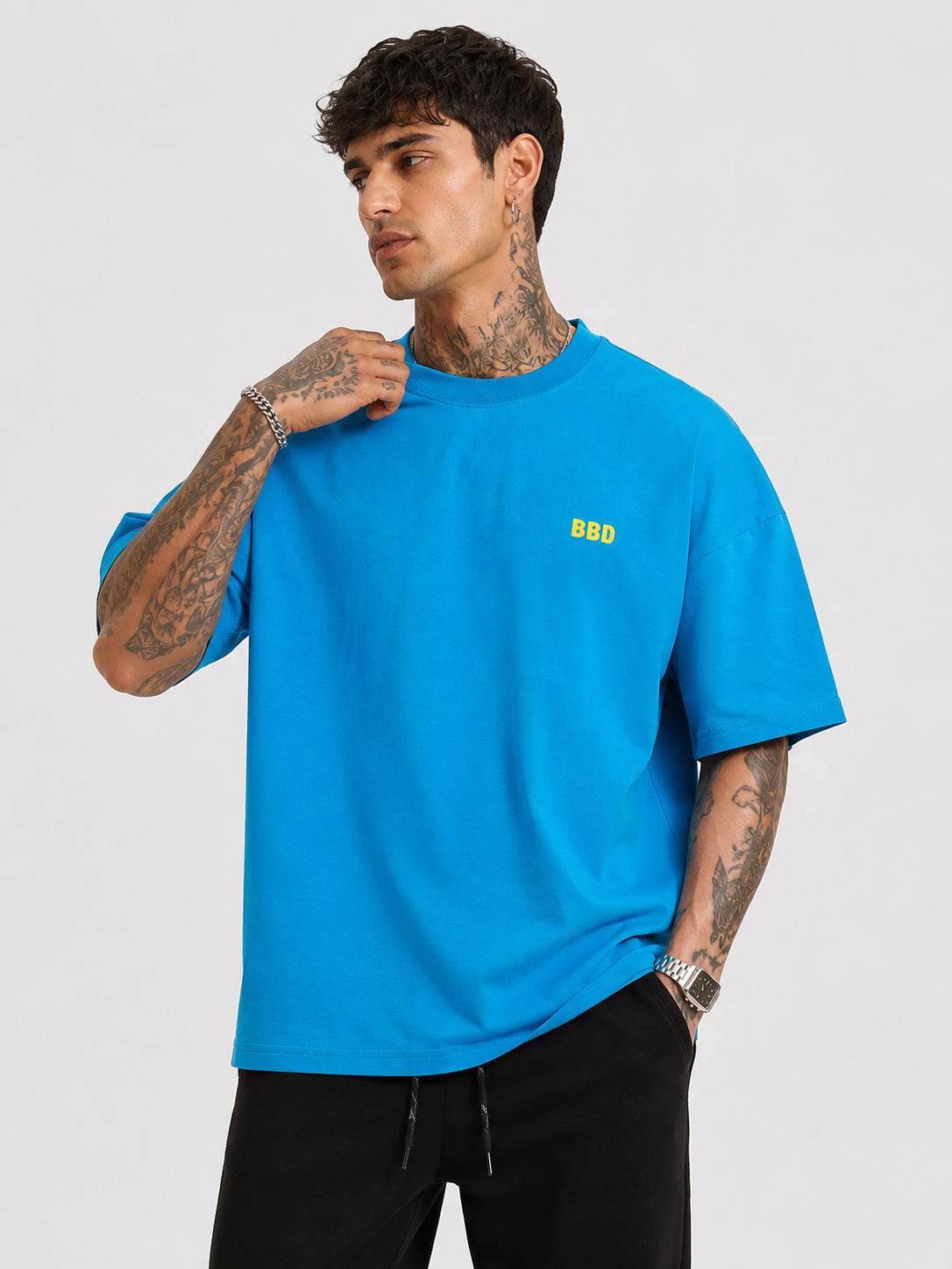 Blue & Yellow Drop Shoulder Tee