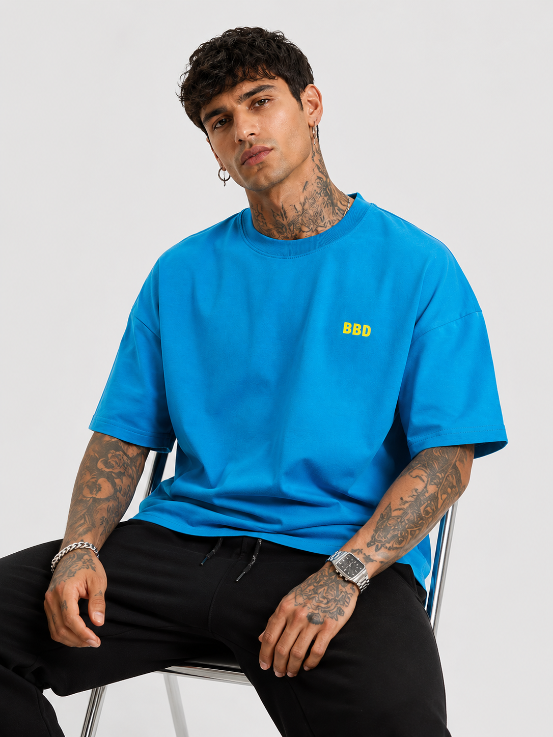 Blue & Yellow Drop Shoulder Tee