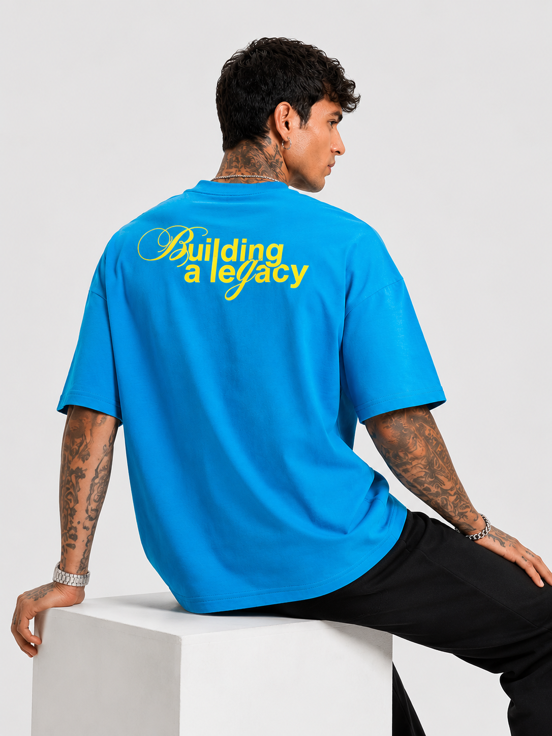 Blue & Yellow Drop Shoulder Tee