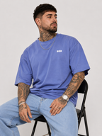 Lavender blue drop-shoulder tee with crew neck and small BBD logo at chest