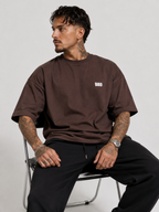 Cacao brown heavy drop-shoulder tee with BBD chest logo