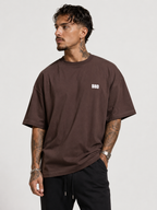 Cacao brown heavy drop-shoulder tee with small BBD chest logo