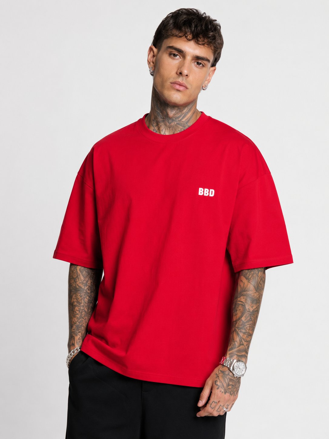Scarlet Red Heavyweight Drop Shoulder Tee