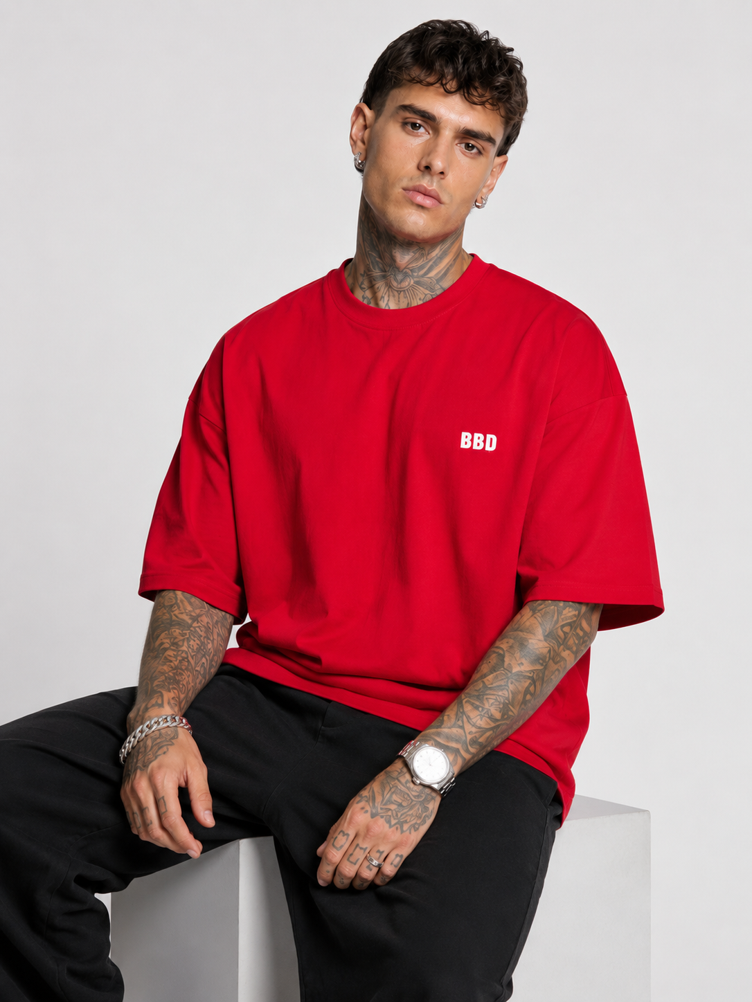 Scarlet Red Heavyweight Drop Shoulder Tee