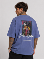 Mineral blue oversized T-shirt with large back artwork and Enjoying Summers