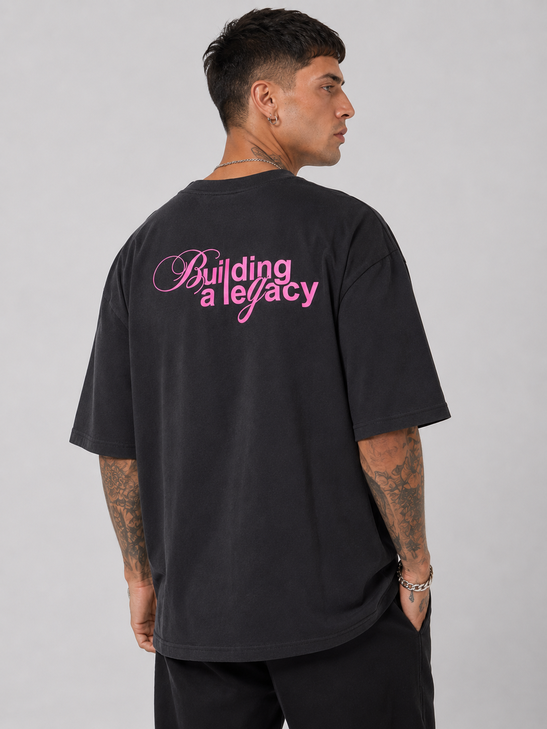 Matte Black & Hot Pink Heavy Drop Shoulder Tee