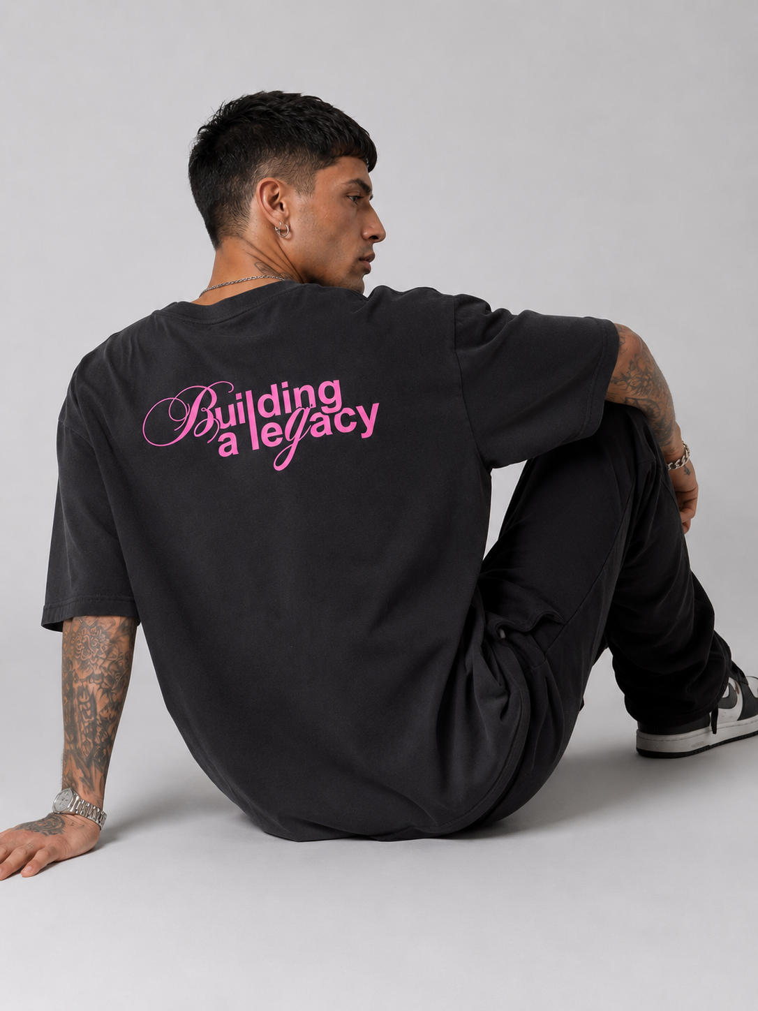 Matte Black & Hot Pink Heavy Drop Shoulder Tee