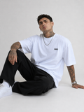 Off-white drop-shoulder T-shirt with BBD chest logo, crew neck, short sleeves