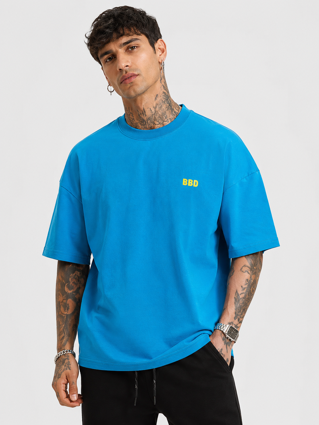 Blue & Yellow Drop Shoulder Tee