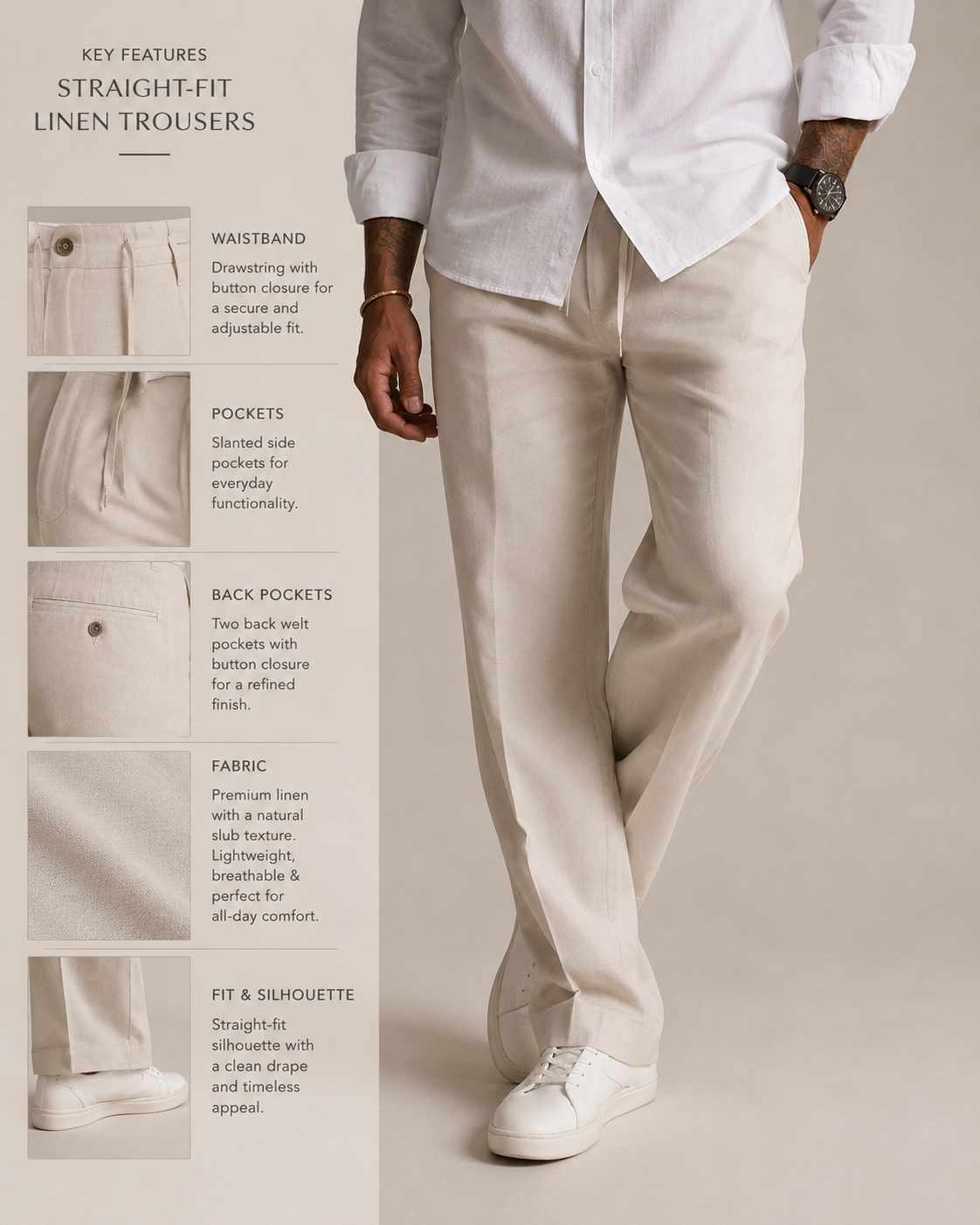 Off-White Structured Straight Fit Linen Trousers