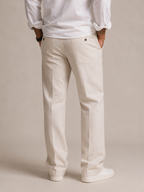 Off-White linen straight fit trousers with waistband and front fly button