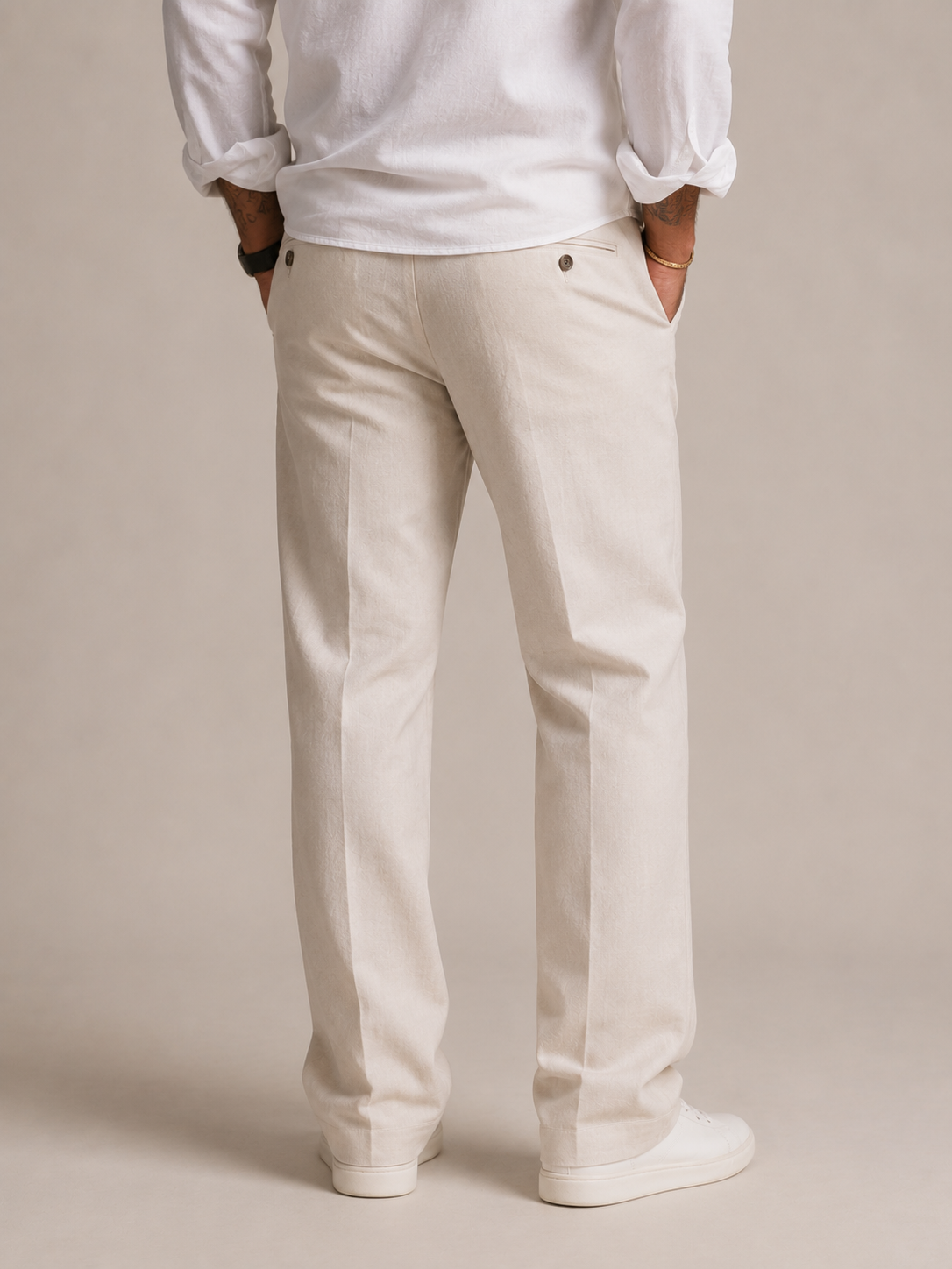 Off-White Structured Straight Fit Linen Trousers