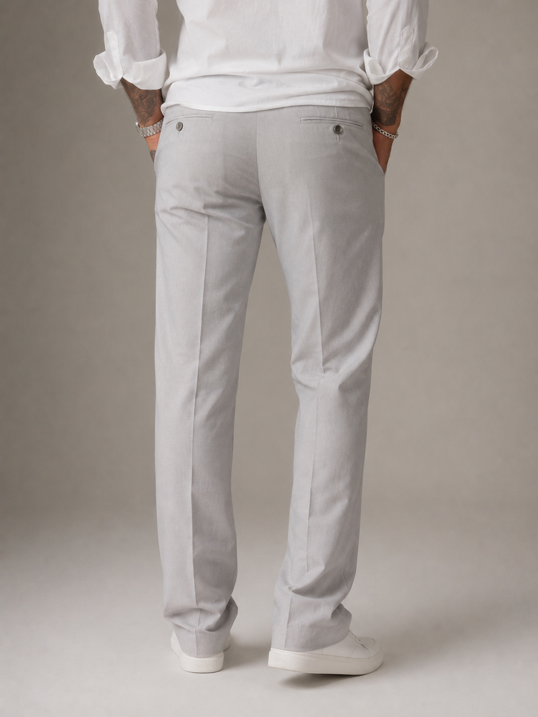 Soft Silver Grey Structured Straight Fit Linen Pants