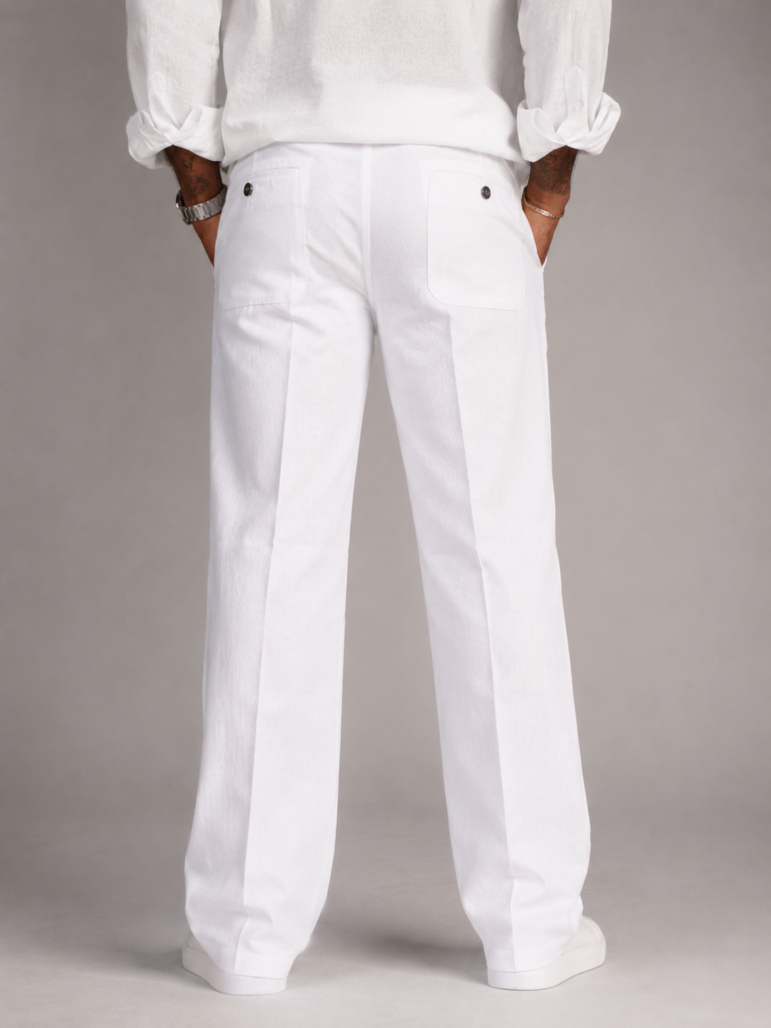 Opaque White Straight Fit Linen Pants