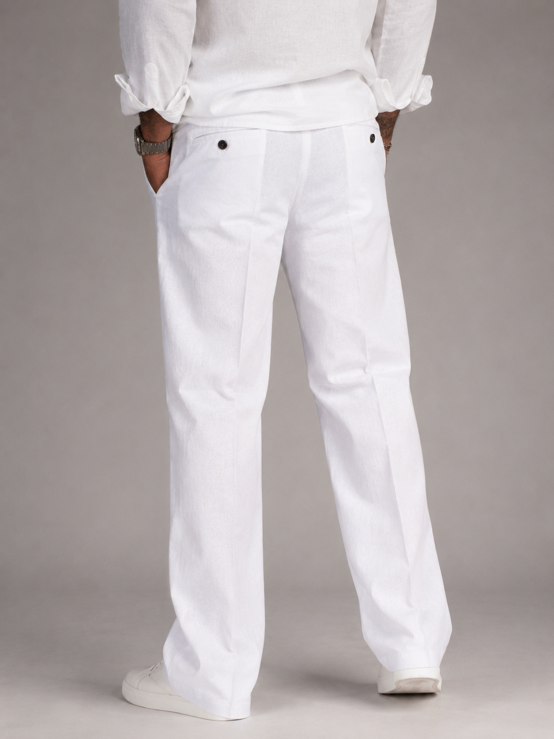 Opaque White Straight Fit Linen Pants